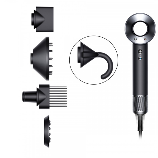 Фен Dyson Supersonic (черный/серебристый) с 5 насадками