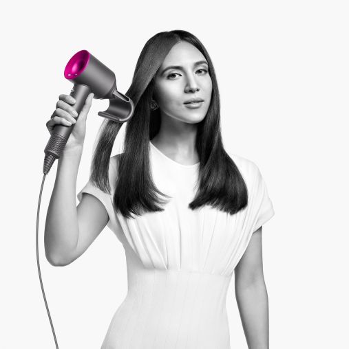 Фен Dyson Supersonic HD07 (фуксия/яркий никель) с 5 насадками и черным дорожным чехлом